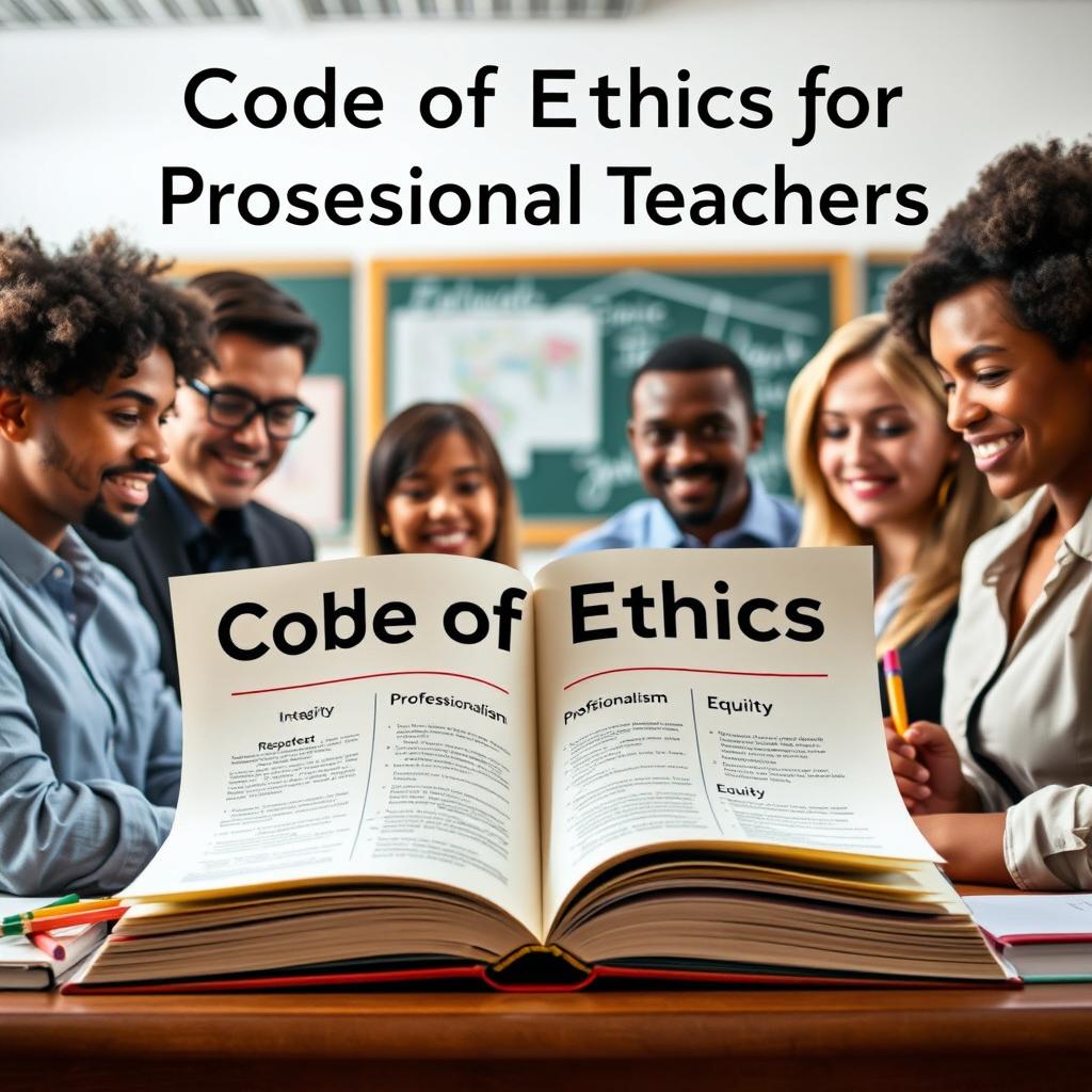 An inspiring and educational scene depicting the Code of Ethics for Professional Teachers