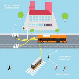 Illustration of a simplified urban transport system compared to the human nervous system
