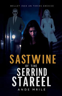 A captivating book cover for a mystery novel, depicting a shadowed figure of a woman standing in a dark, moody urban alley, her expression a mix of confusion and determination