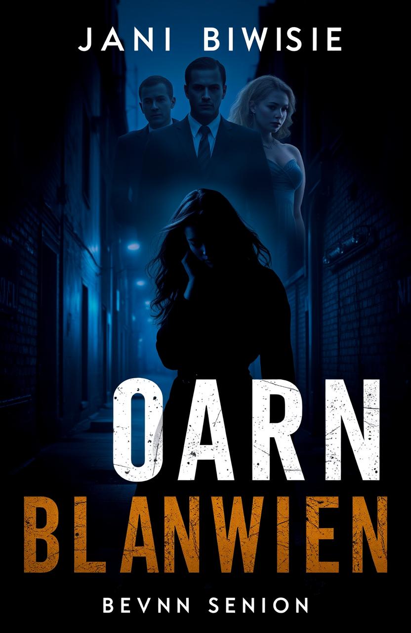 A captivating book cover for a mystery novel, depicting a shadowed figure of a woman standing in a dark, moody urban alley, her expression a mix of confusion and determination