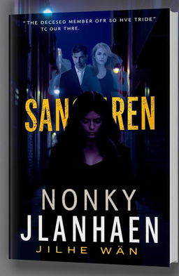 A captivating book cover for a mystery novel, depicting a shadowed figure of a woman standing in a dark, moody urban alley, her expression a mix of confusion and determination