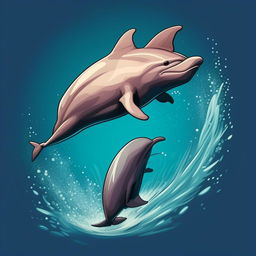 Generate a cartoon version of a leaping dolphin.