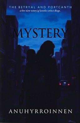 A captivating mystery book cover featuring a shadowy and intriguing urban landscape at dusk