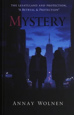A captivating mystery book cover featuring a shadowy and intriguing urban landscape at dusk