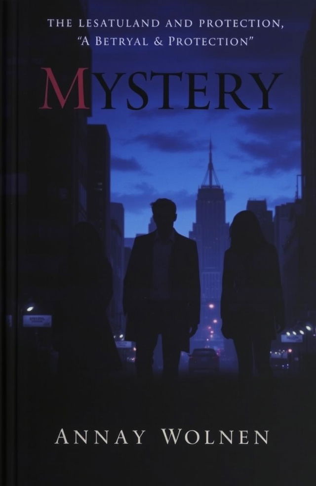 A captivating mystery book cover featuring a shadowy and intriguing urban landscape at dusk