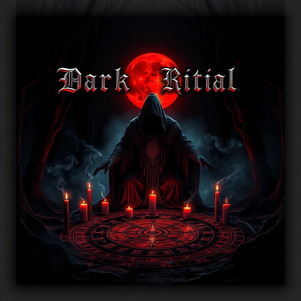 A striking album cover for a dark demonic ritual music theme, featuring an intense and foreboding atmosphere