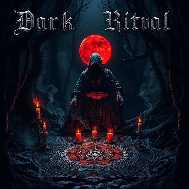 A striking album cover for a dark demonic ritual music theme, featuring an intense and foreboding atmosphere