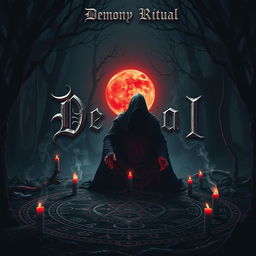 A striking album cover for a dark demonic ritual music theme, featuring an intense and foreboding atmosphere