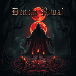 A striking album cover for a dark demonic ritual music theme, featuring an intense and foreboding atmosphere