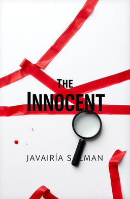 A minimalist book cover for a mystery novel titled 'The Innocent', featuring a clean white background