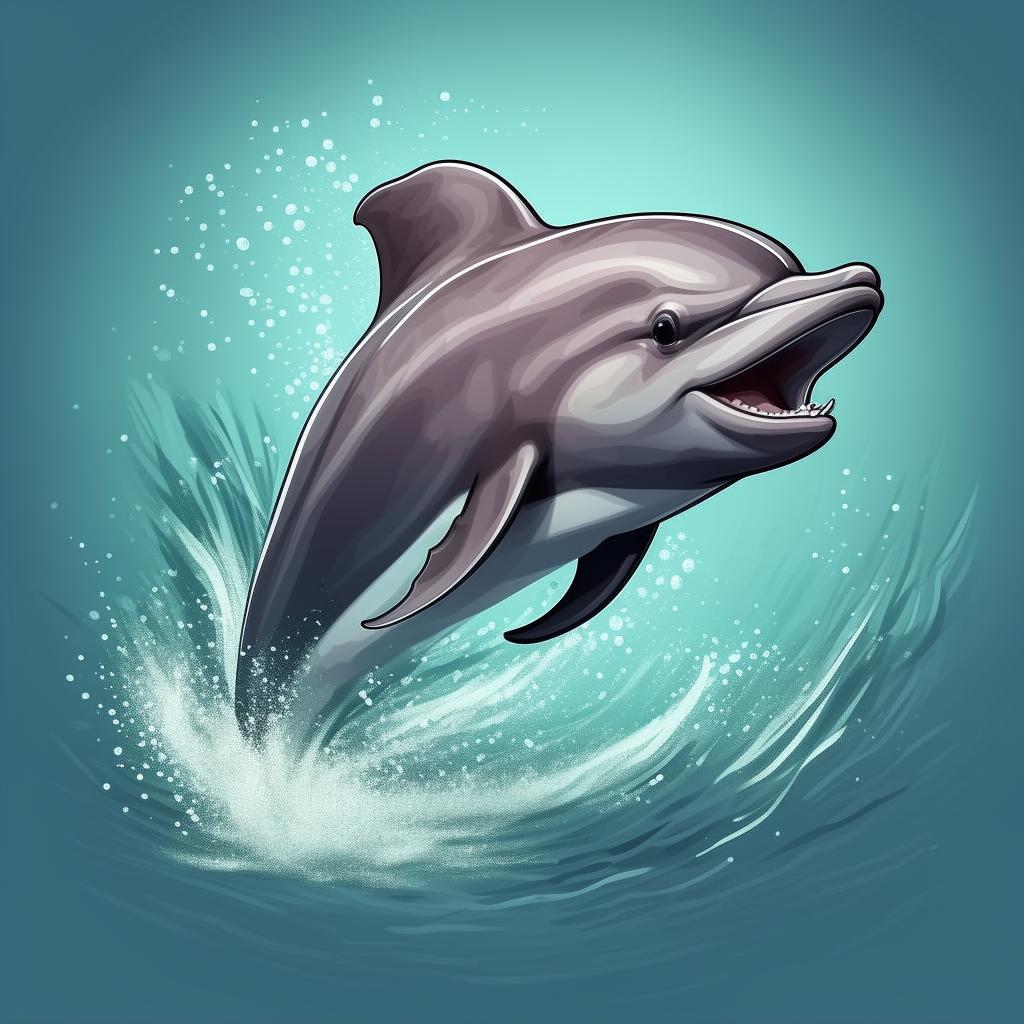 Generate a cartoon version of a leaping dolphin.