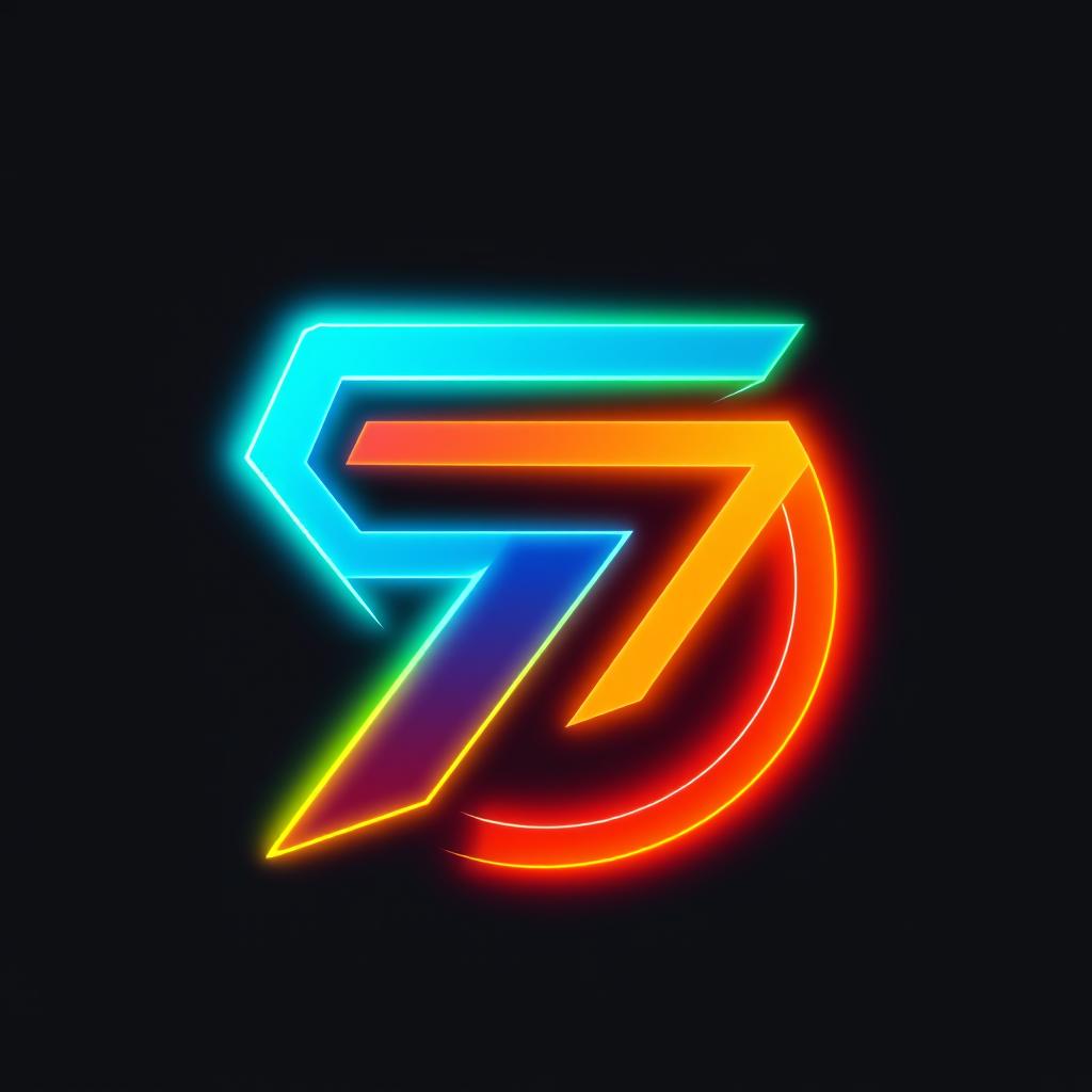A futuristic logo design featuring a bold and colorful representation of the number '7' in a sleek, modern style