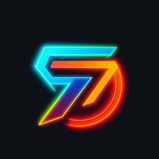 A futuristic logo design featuring a bold and colorful representation of the number '7' in a sleek, modern style