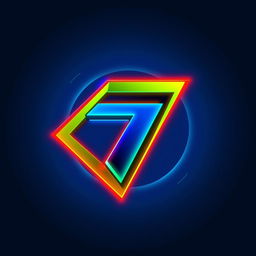 A futuristic logo design featuring a bold and colorful representation of the number '7' in a sleek, modern style