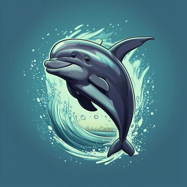 Generate a cartoon version of a leaping dolphin.