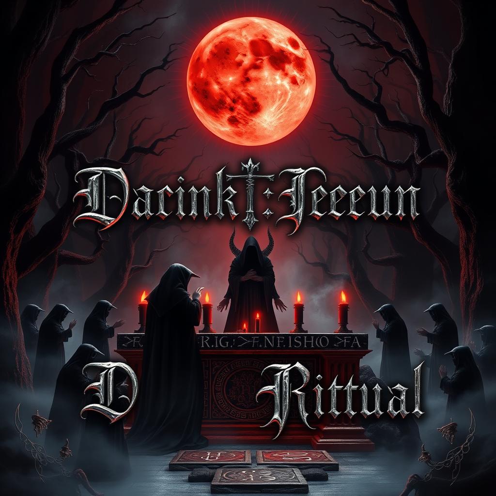 A captivating album cover for dark demonic ritual music, centered around a mysterious and sinister theme