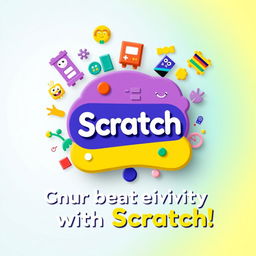 A vibrant and eye-catching banner featuring a playful, colorful design inspired by the Scratch programming platform