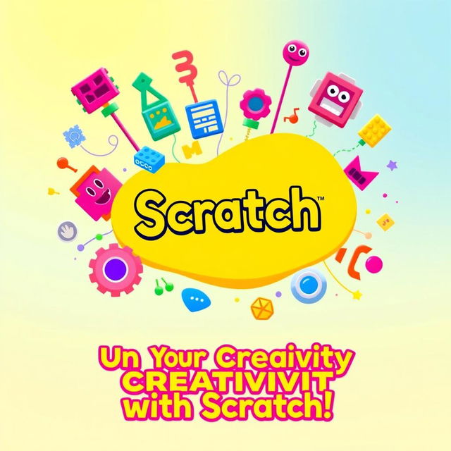 A vibrant and eye-catching banner featuring a playful, colorful design inspired by the Scratch programming platform