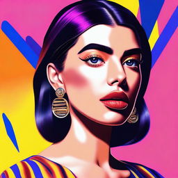 A digital art piece that depicts a woman bearing a striking resemblance to the singer Dua Lipa