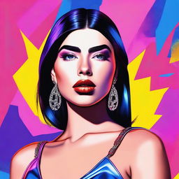 A digital art piece that depicts a woman bearing a striking resemblance to the singer Dua Lipa