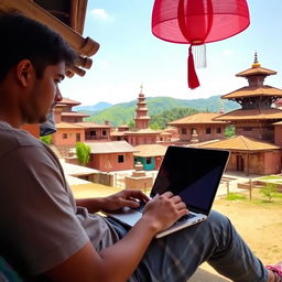 A person sitting in Kirtipur, Nepal, comfortably using a laptop