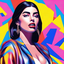 A digital art piece that depicts a woman bearing a striking resemblance to the singer Dua Lipa