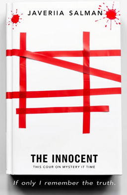 A minimalist book cover design for a mystery novel titled 'The Innocent' by Javairia Salman
