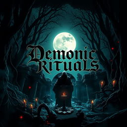 A haunting and atmospheric music album cover design for a dark demonic ritual theme