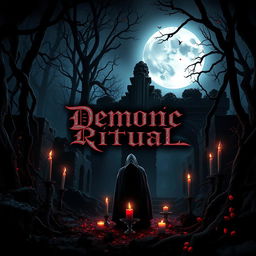 A haunting and atmospheric music album cover design for a dark demonic ritual theme
