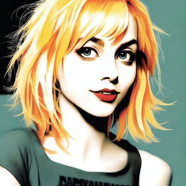 A high-quality, digitally rendered profile picture of a woman who bears a striking resemblance to Hayley Williams, the lead singer of Paramore, but with blonde hair