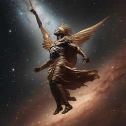 Ogun, Yoruba god of iron, flying in galaxies