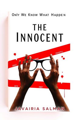 A stunning, minimalist book cover design for a mystery novel titled "The Innocent" by Javairia Salman