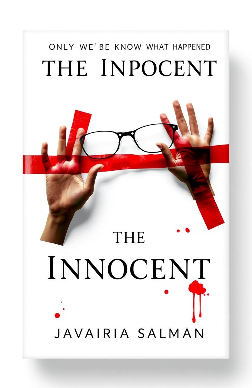 A stunning, minimalist book cover design for a mystery novel titled "The Innocent" by Javairia Salman