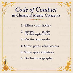 A beautifully designed poster displaying the Code of Conduct for a classical music concert