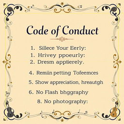 A beautifully designed poster displaying the Code of Conduct for a classical music concert