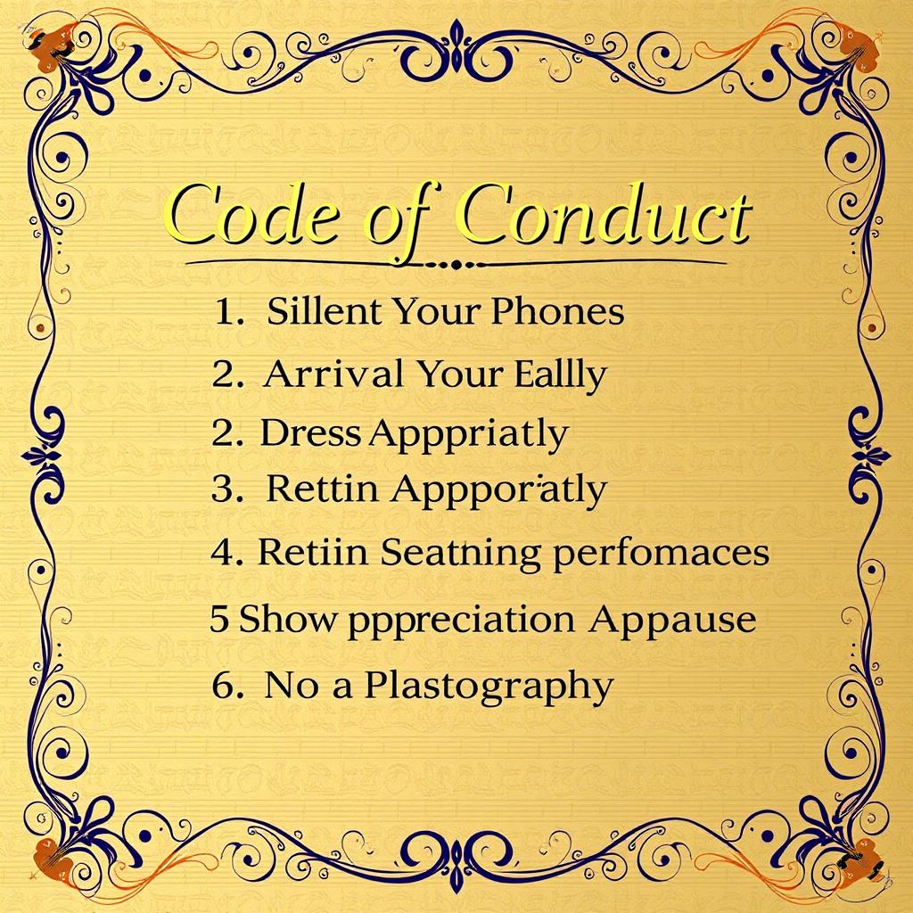 A beautifully designed poster displaying the Code of Conduct for a classical music concert