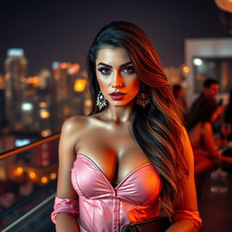A glamorous, hot scene featuring a stunning model in a chic, high-fashion outfit that reflects luxury and style