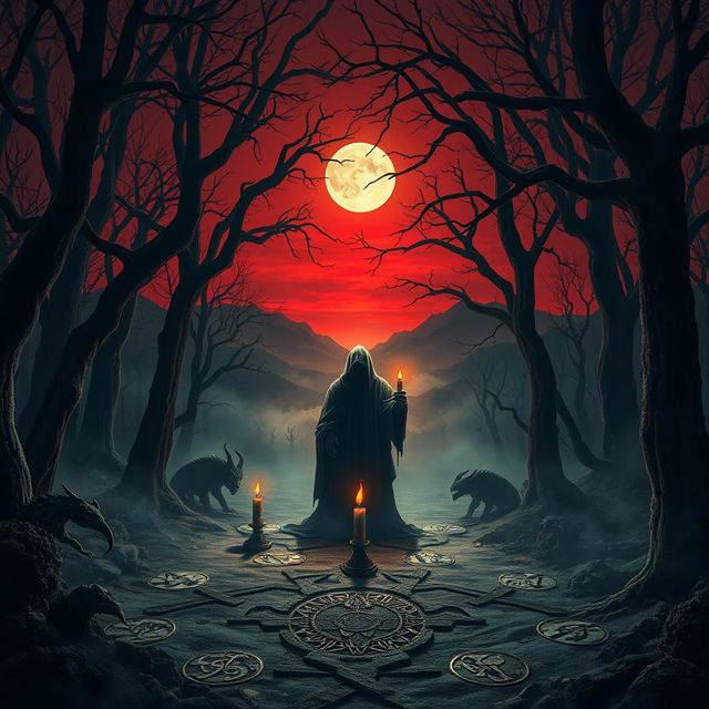 A dark and atmospheric music album cover depicting a chilling demonic ritual