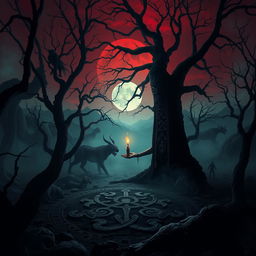 A dark and atmospheric music album cover depicting a chilling demonic ritual
