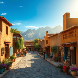 A realistic depiction of a Mexican village, featuring authentic adobe houses with weathered textures and traditional terracotta roofs