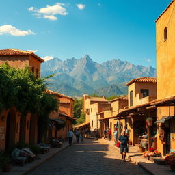 A realistic depiction of a Mexican village, featuring authentic adobe houses with weathered textures and traditional terracotta roofs
