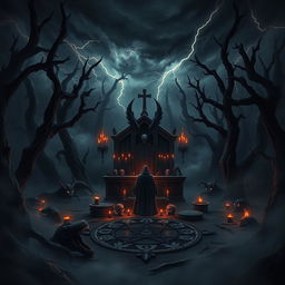 A dark and atmospheric music album cover depicting a chilling demonic ritual