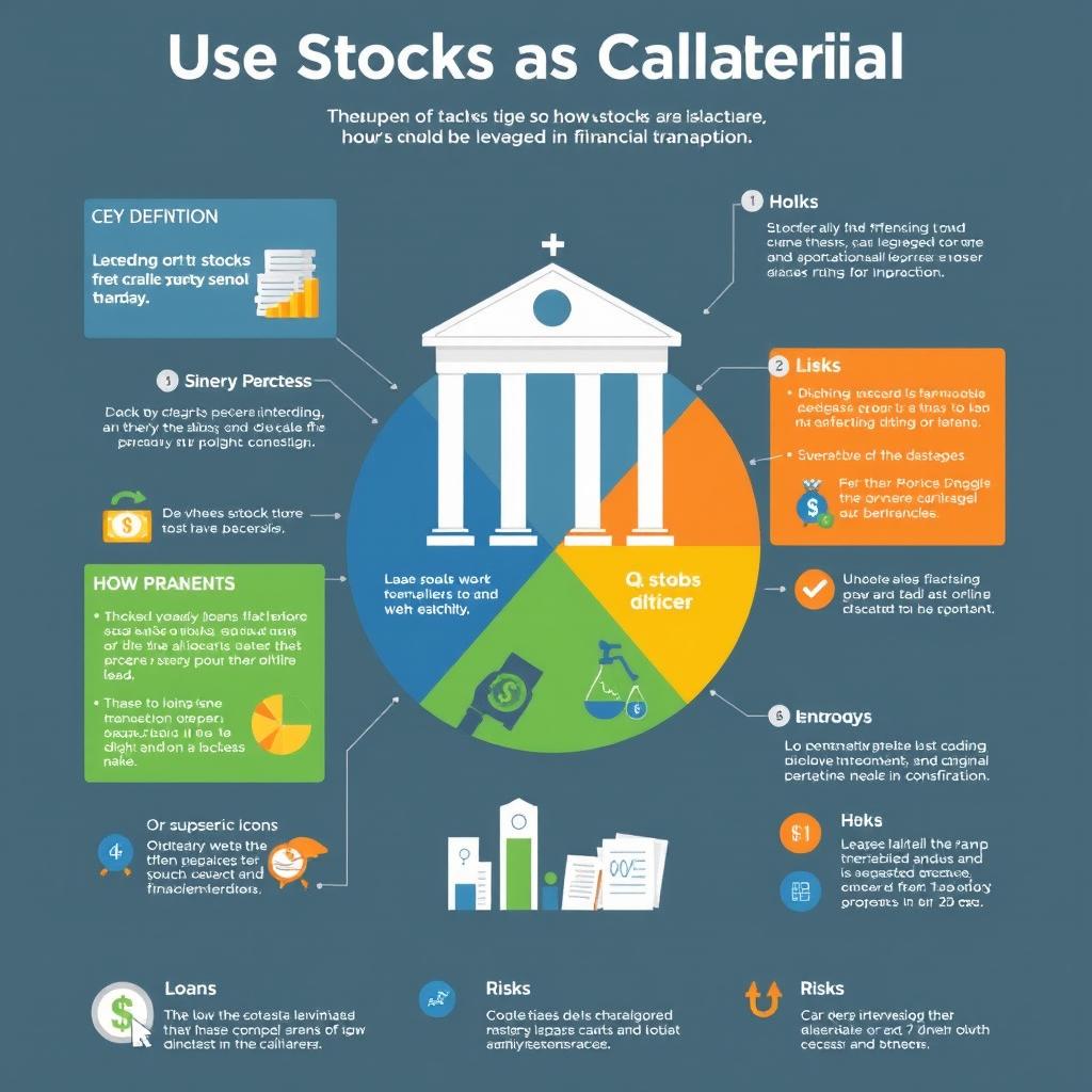 An informative and visually appealing infographic illustrating the concept of using stocks as collateral