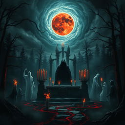 A haunting and mystical music album cover featuring a dark demonic ritual