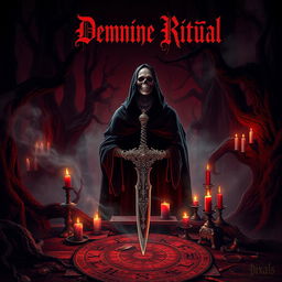 A dark and atmospheric album cover for a demonic ritual music theme