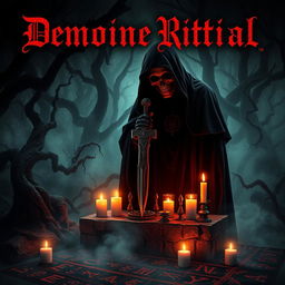A dark and atmospheric album cover for a demonic ritual music theme