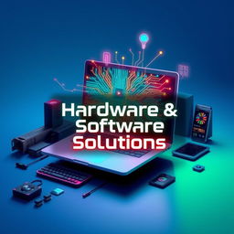 A dynamic and eye-catching YouTube cover photo representing hardware and software solutions