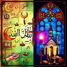 A visually engaging split-image that depicts the similarities between Islam and Christianity