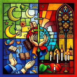 A visually engaging split-image that depicts the similarities between Islam and Christianity