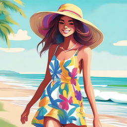 A high-quality digital art portraying a girl dressed in beach clothes